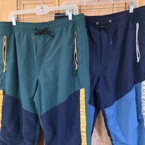 American Eagle Mens Two Set (2) Colorblock Joggers Size Large Green Blue AN EXC